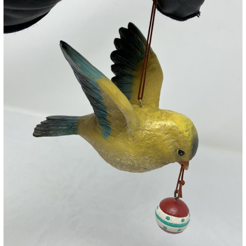 Nancy Shumaker Pallan Yellow Canary Bird Christmas Ornament 4 inch Blue Wings